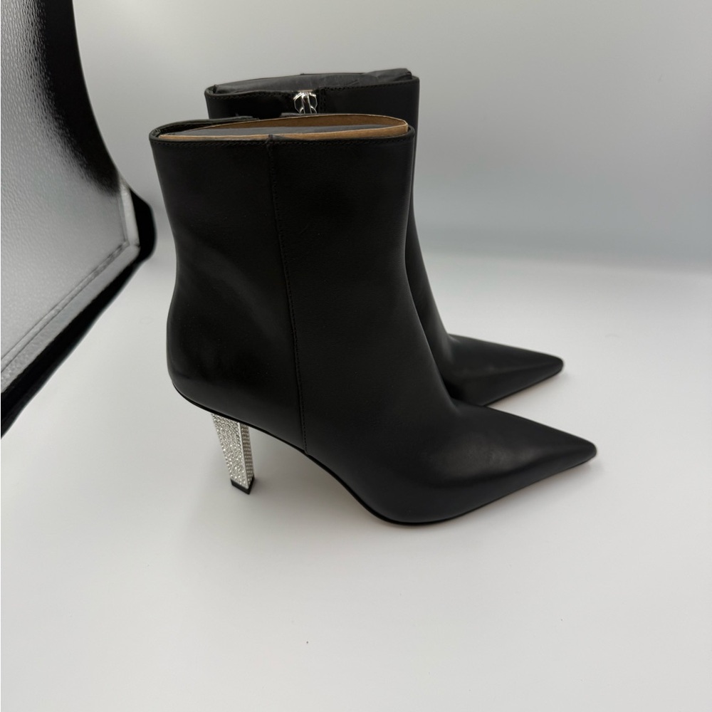 Michael Kors Black Leather Ankle Boots with Crystal Heel - 6.5 Womens - Picture 5 of 7